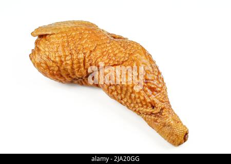 Cooked and smoked chicken leg. Chicken bird thigh isolated on white background Stock Photo