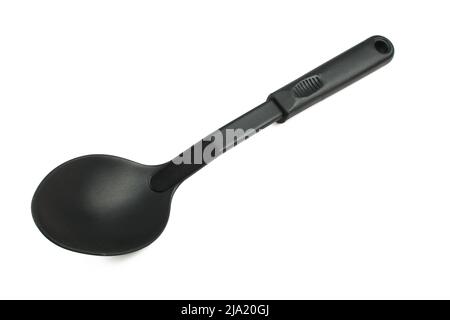 Black plastic scoop isolated on white background. Big spoon,kitchen utensil Stock Photo