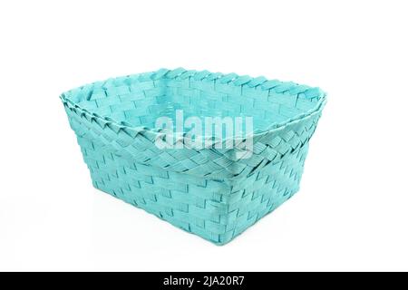 Empty woven basket isolated on white background. Elegant decorative container Stock Photo