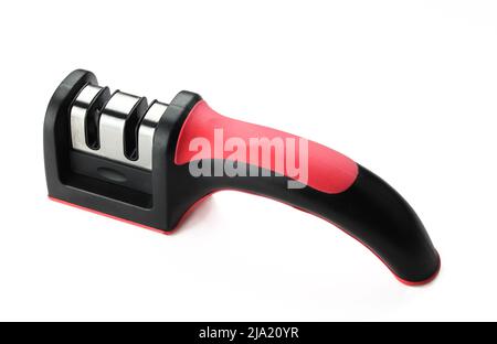 Plastic handle knife sharpener isolated on white background Stock Photo