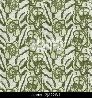 Floral bloom seamless hand drawn linen style pattern. Organic flower natural tone on tone design for throw pillow, soft furnishing. Modern green home Stock Photo