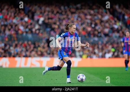 BARCELONA - APR 22: Caroline Graham Hansen in action during the UEFA Women's Champions League match between FC Barcelona and VfL Wolfsburg at the Camp Stock Photo
