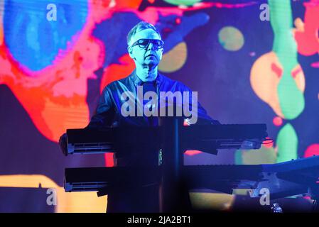 **FILE PHOTO** Andy Fletcher of Depeche Mode Has Passed Away. Depeche Mode performing live on the Global Spirit Tour at The Honda Center in Anaheim, CA USA on May 22, 2018. Credit: Kevin Estrada/MediaPunch Stock Photo