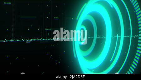 Image of processing circle over black background with green graphs Stock Photo