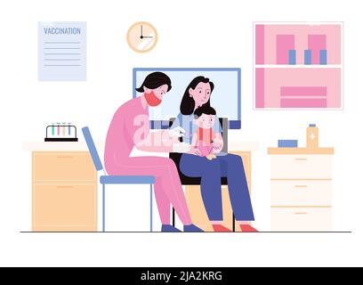 Doctor giving injection to baby during vaccination campaign flat vector illustration Stock Vector