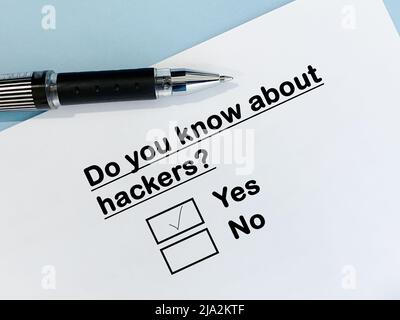 One person is answering question about scam and fraud. He knows about hackers. Stock Photo