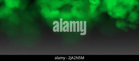 Clouds of green toxic smoke on black transparent background realistic vector illustration Stock Vector