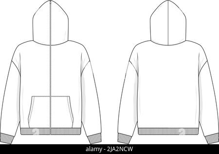 Long sleeve hoodie technical fashion Drawing sketch template front and ...