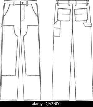 template double knee pants vector illustration flat design outline ...
