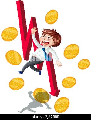 Fired employee with red arrow going down illustration Stock Vector