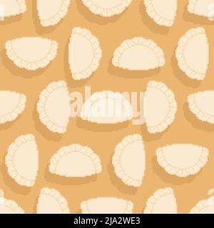Jiaozi Chinese dumplings pixel art pattern seamless. 8 bit Traditional food in China background. pixelated Vector texture Stock Vector