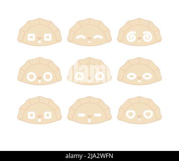 Jiaozi cartoon cute Chinese dumplings set. Traditional food in China Stock Vector