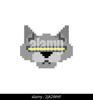 Robot cat pixel art. 8 bit Cyborg cat. pixelated Robotic iron pet. Vector illustration Stock Vector