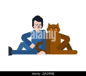 Lover cat Back to back. Loving couple Boyfriend and cat. Romantic relationship. Pet Love illustration 5 Stock Vector