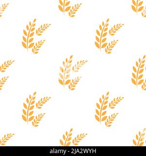 Yellow grass wheat leaves isolated on white background is in Seamless pattern - vector illustration Stock Vector