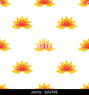 Beautiful Lotus flower with petals isolated on white background is in Seamless pattern - vector illustration Stock Vector