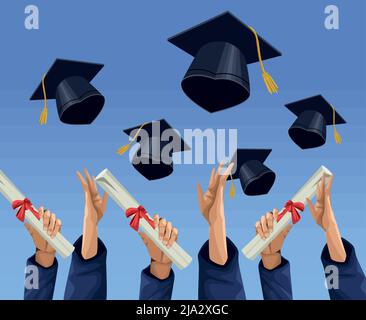 hands with hats congratulations graduation vector illustration Stock ...
