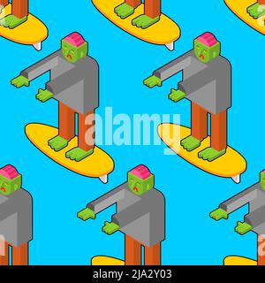 Zombie surfer pattern seamless. Dead man and surfboard background. monster and surf texture Stock Vector