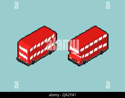 London Red double decker pixel art. pixelated UK Landmark sign. 8 bit Vector illustration Stock Vector