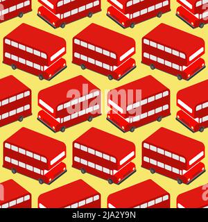 London Red double decker bus pattern seamless. UK Landmark bus background. Vector texture Stock Vector
