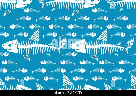 Shark skeleton pattern seamless. fish skull background. fish bones texture Stock Vector