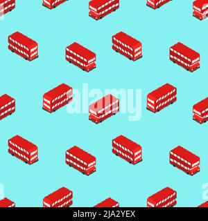 Double decker pixel art pattern seamless. london red bus background Stock Vector
