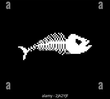 Fish skeleton pixel art. 8 bit Fish skull. pixelated Vector illustration Stock Vector