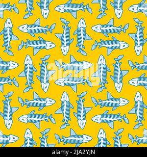 Shark skeleton pattern seamless. fish skull background. fish bones texture Stock Vector