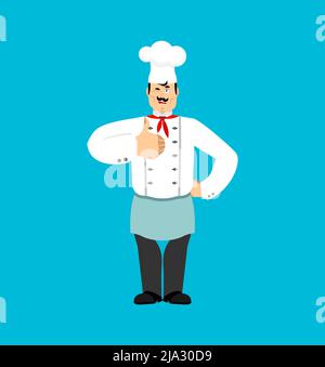 Chef thumbs up and winks. Cook sorrowful happy. kitchener Vector illustration Stock Vector