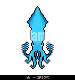 Squid pixel art isolated. 8 bit calamary icon. pixelated illustration Stock Vector
