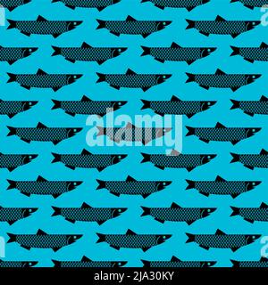 Anchovy pattern seamless. small shoaling fish background. Vector texture Stock Vector