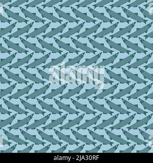 Anchovy pattern seamless. small shoaling fish background. Vector texture Stock Vector