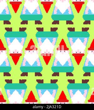 Garden gnome pixel art pattern seamless. 8 bit pixelated background. Baby fabric texture Stock Vector