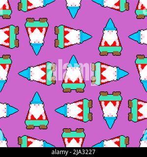 Garden gnome pixel art pattern seamless. 8 bit pixelated background. Baby fabric texture Stock Vector