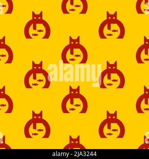 Cat and aquarium pattern seamless. Cat watching fish in aquarium background. Baby fabric texture Stock Vector