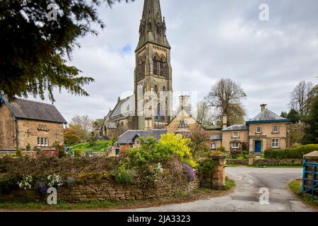 Edensor picturesque village in Derbyshire, England Much of the village is privately owned, by the Dukes of Devonshire, the Cavendish family Stock Photo
