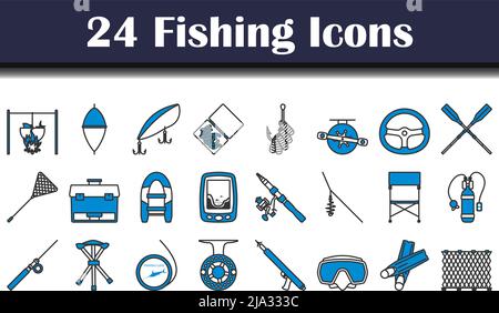 Fishing Icon Set. Editable Bold Outline With Color Fill Design. Vector ...