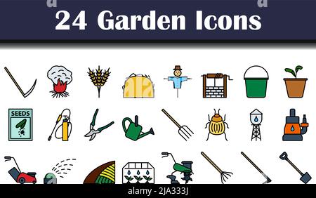 Garden Icon Set. Editable Bold Outline With Color Fill Design. Vector Illustration. Stock Vector