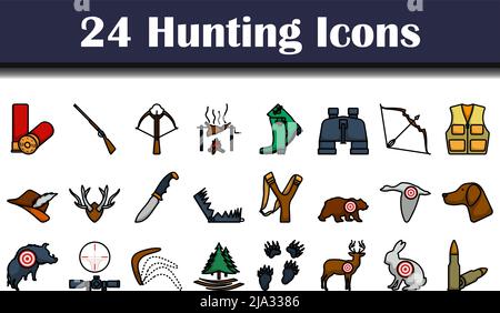 Hunting Icon Set. Editable Bold Outline With Color Fill Design. Vector Illustration. Stock Vector