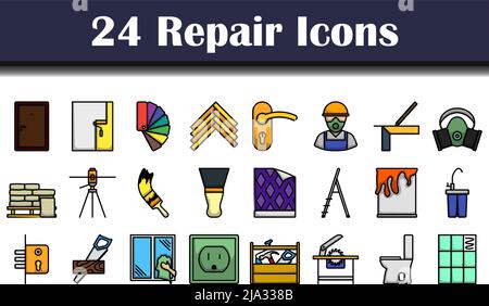 Repair Icon Set. Editable Bold Outline With Color Fill Design. Vector Illustration. Stock Vector