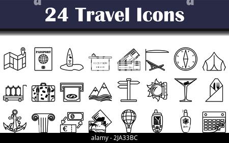 Travel Icon Set. Bold outline design with editable stroke width. Vector Illustration. Stock Vector