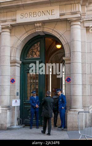 Paris, France, March 27 2017: The University of Paris, Sorbonne university, famous university in Paris, founded by Robert de Sorbon (1257) - one of fi Stock Photo