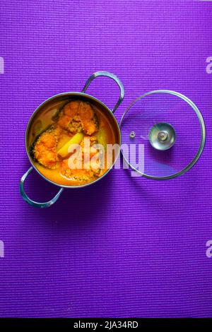 Bengali style delicious Rohu fish curry is ready to serve. Stock Photo