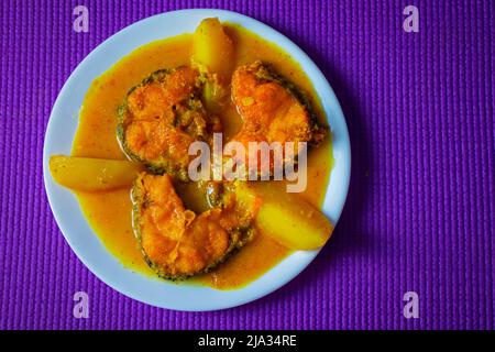 Bengali style delicious Rohu fish curry is ready to serve. Stock Photo