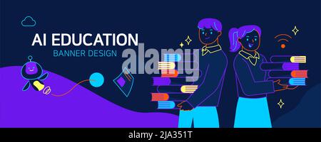 AI education banner illustration of student studying Stock Photo