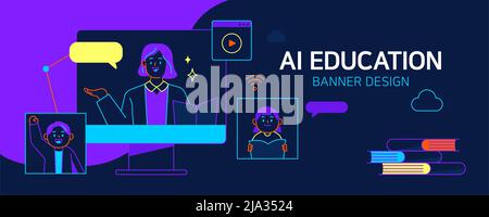 AI education banner illustration of student studying Stock Photo