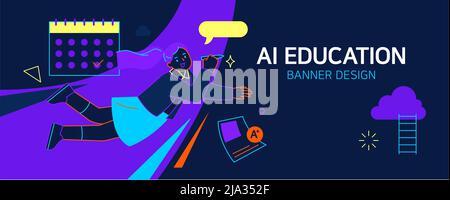 AI education banner illustration of student studying Stock Photo