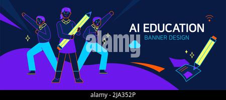 AI education banner illustration of student studying Stock Photo