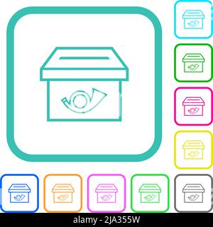 Post box outline vivid colored flat icons in curved borders on white background Stock Vector