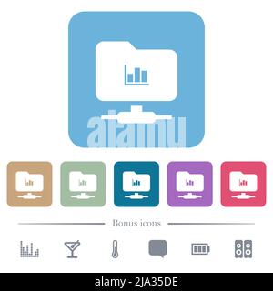 FTP statistics white flat icons on color rounded square backgrounds. 6 bonus icons included Stock Vector